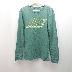 ◇ NIKE ナイキ カジュアル シンプル スポーティー フロントプリント 長袖 Tシャツ サイズS グリーン メンズ E