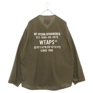 WTAPS ダブルタップス 24SS SCOUT 02 / LS / POLY. BROADCLOTH. SPEC ノーカラー長袖シャツ オリーブ 241CWDT-SHM06