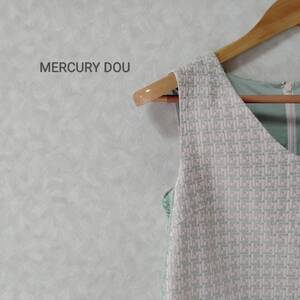 MERCURYDUO マーキュリーデュオ Vネック MIXカラー ワンピース ノースリーブ ミニ丈 フェミニン グリーンピンク フリーサイズ SJJ211