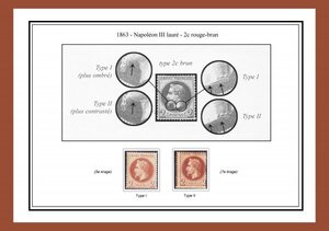 フランス・1863年 ナポレオン 切手 2c ブラウン・MNH・2種完 タイプ1と2