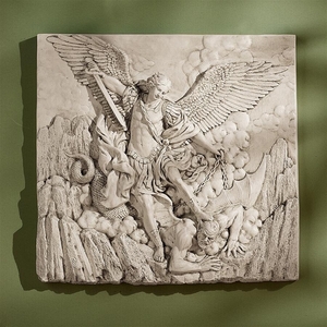 悪魔を倒す天使 壁掛け装飾レリーフキリスト教美術サタンを踏む大天使ミカエルアークエンジェル壁飾りインテリア置物西洋彫刻洋風オブジェ