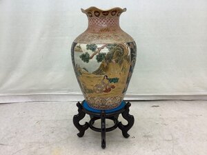 薩摩焼/清明 大壺/飾壺/土台付 高さ約61cm 中古品 ACB