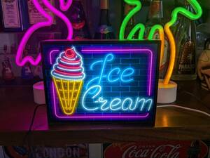 アイスクリーム ソフトクリーム スイーツ 洋菓子 テーブル カウンター ランプ 看板 置物 アメリカン雑貨 店舗 ライトBOX 電飾看板 電光看板