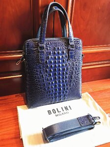 最上級逸品※定価18万◆イタリア・ミラノ発*BOLINI/ボリニ・最上級牛革・クロコダイル*トートバッグ/紺