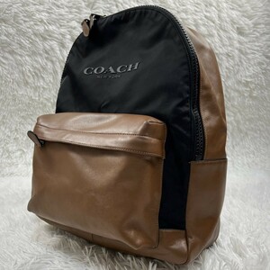 1円〜◎ COACH コーチ リュック レザー バックパック リュックサック 大容量 A4収納可 メンズ ビジネス ブラウン ブラック バイカラー