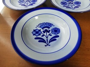 Sango 三郷陶器 中皿3枚 セット 貫入あり 取り皿 EUROPEAN 青花 ハンドペイント ブルーフラワー Antique hand painted plate 送料込み