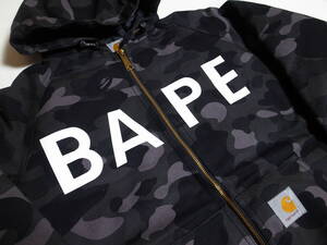 【送料無料】激レアコラボ★A BATHING APE エイプ×CARHARTT カーハート★アクティジャケット 1stカモ★フード付き★ブラック★M★BAPE