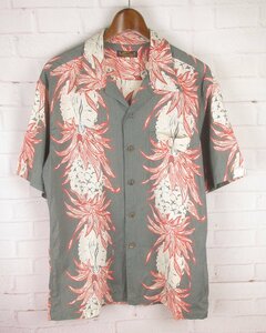 SH4464 東洋 SUNSURF サンサーフ コットン リネン アロハシャツ PINEAPPLE CHAIN BORDER SS38108 L 美品