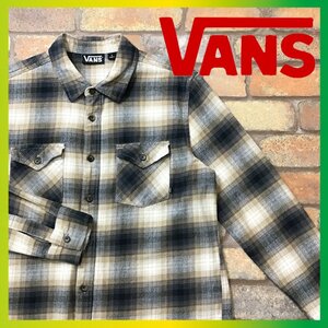 ME8-917★好配色★良品★【VANS バンズ】チェック 長袖 ネルシャツ【メンズ S】オールドゴールド ネイビー 古着 スケーター ワーク