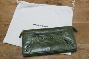 即決・BALENCIAGA・長財布 グリーン系・163471・バレンシアガ 二つ折り ウォレット・中古