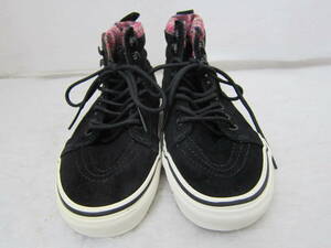 VANS（バンズ）（TC6D）　あったかミッドカットスニーカー　　黒黒スエード/ピンクチェック/緑ボア　　23.5㎝　US5.5　　ok2312A