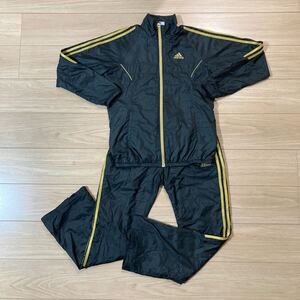 adidas アディダス Climaproof ナイロンジャージ ウィンドブレーカー 上下セット セットアップ Mサイズ 黒 金 レディース