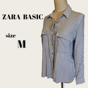 M166【美品　Mサイズ】ZARA BASIC ストライプシャツ　リボン