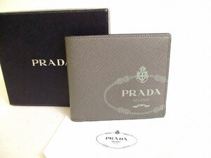 【未使用保管品】 プラダ PRADA サフィアーノプリント レザー 2つ折り 札入れ 財布 コンパクト財布 メンズ