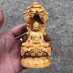 珍品★木彫仏像 三面 西方三聖 座像 阿弥陀仏三尊（観世音菩薩 阿弥陀仏 勢至菩薩）彫刻 仏教工芸