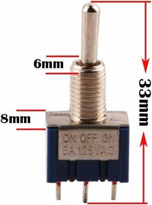 ミニチュアトグルスイッチ、オン/オフ/オン3ピン中間OFF　AC 125V / 6A（ブルー）