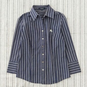 ★美品★バーバリー＊ストライプ＊7分袖＊スキッパーシャツ＊5号/XS