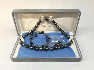 １円～ 黒蝶真珠 パール ネックレス ブレスレット 2点セット 総重量約62.2g ピーコック シルバー刻印 SILVER アクセサリー レディース