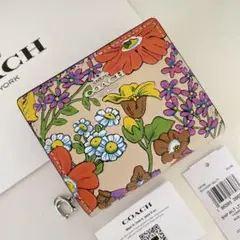 COACH コーチ 折り財布　花柄　カラフル　フラワー　アイボリー　二つ折り財布