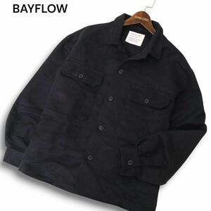 BAYFLOW ベイフロー 秋冬 フェイク スウェード レザー★ オーバーサイズ 長袖 CPO シャツ ジャケット Sz.2　メンズ 黒　C4T10397_B#B