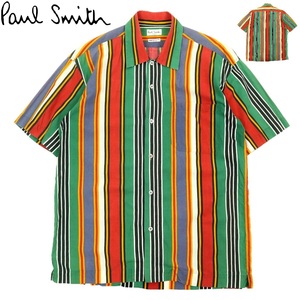 【B3051】【イタリー製】Paul Smith LONDON ポールスミスロンドン 半袖シャツ ストライプ マルチカラー 