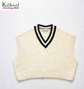 英国製【 Kilkeel キルキール 】ウールニット チルデン ワイド ベスト サイズ34 / レディース 定価¥20,900(税込) SHIPS取扱い ケーブル