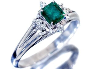 【ジュエリー極】鮮やかエメラルドグリーン！良質天然エメラルド0.50ct＆ダイヤモンド0.08ct 高級Pt900リング h7021vu【送料無料】