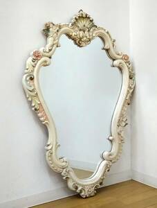 大型 96cm エンジェル(天使) フラワーデザイン ロココ様式 ウォールミラー 姫系 壁掛け 鏡