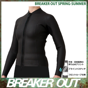 ■BREAKER OUT■2mmフロントジップ長袖ラバージャケット Ladies-MLサイズ (160cm/53kg) [ブラックラバー]／ブレーカーアウト