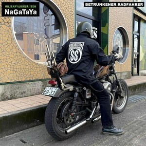 BETRUNKENER RADFAHRER ベェトォンナ ラドファ エンブレム コーチジャケット ブラック×ホワイト Lサイズ BIKER バイカーウェア