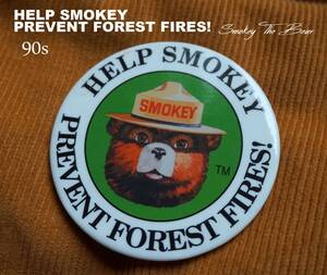 90s USA スモーキー ベア Smokey Bear アメリカAC 米国林野局 州林業者全国協会 森林火災防止キャンペーン 缶バッジ 大 7.5cm 