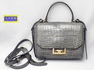 GIVENCHY ジバンシー エデン 2WAY クロスボディ ミニハンドバッグ クロコ 型押し BBU005B0LK グレー 中古B+ 【送料無料】 A-8645