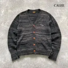 【calee / キャリー】 ニット カーディガン 霜降りブラック 刺繍ロゴ