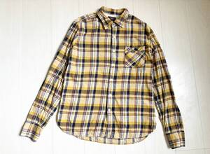 美品 TMT ティーエムティー VINTAGE NEP TWILL CHECK SHIRTS シャツ チェック コンチョボタン ロゴ刺繍 ビンテージ ネップ ツイル 黄 △8