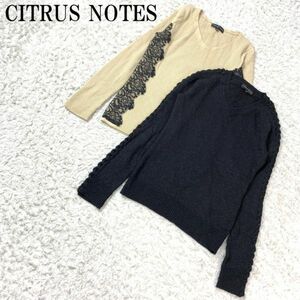 シトラスノーツ２セットアンゴラ長袖リブニットベージュブラックCITRUS NOTES カジュアル サイドレース刺 Vネック 40 B5475