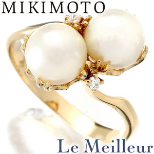 【ぽっきりセール対象商品】ミキモト リング 2粒 指輪 アコヤ真珠 6.5mm ダイヤモンド K18 9号 MIKIMOTO 中古 プレラブド 返品OK