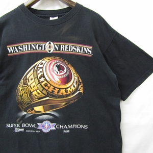 USA製 90s サイズ L SALEM NFL アワード プリント Tシャツ 半袖 シングル レッドスキンズ アメフト ブラック 古着 ビンテージ 2JU2310