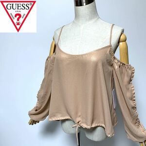 未使用 ゲス トップス guess オフショルダー 長袖 キャミソール ショート丈 袖コンシャス size S ベージュ