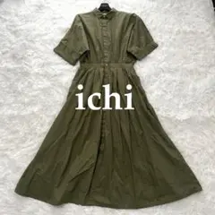 美品✨イチ　ichi 半袖　シャツ　カットソー　ロングワンピース　カーキ　フリー