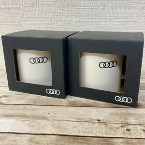 未開封 アウディ 純正 ロゴ マグカップ 300cc 2個セット ペン立て インテリア ホワイト JP23004 Audi collection