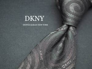 美品【DKNY ダナキャラン ニューヨーク】 C1249 黒 シルバー ロゴ SILK ブランド ネクタイ 古着 良品