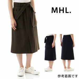 MHL. ドリル地 スカート ウールコットン エムエイチエル ポケット ベルト付き カーキ ブラウン margaret howell マーガレット ハウエル