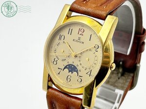 BA0607494　▽ EDOX エドックス ムーンフェイズ ゴールド文字盤 ラウンド アナログ ヴィンテージ メンズ クォーツ QZ 中古