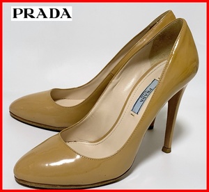 即決 PRADA プラダ 37≒24cm パンプス ベージュ エナメル レディース jtu