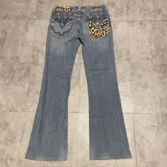 00s archive leopard flare denimpants y2k