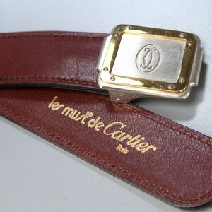 ME0164◎スペイン製 Cartier カルティエ サントス レザーベルト 革ベルト ボルドー系 サイズ86-94 メンズ mast de Cartier