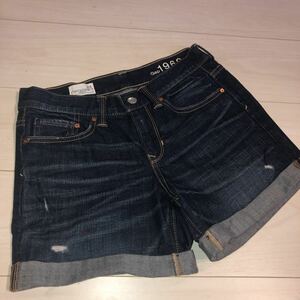 Gap ギャップ デニムショートパンツ レディース セクシーボーイフレンドS/757130-00 V/000817 サイズ24ダメージ加工インディゴブルー