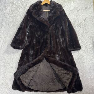 【極美品 最高級】 ダークミンク ロングコート 着丈約105cm 本毛皮 リアルファー MINK 毛並み◎ 色艶極上 サイズ13 XL相当