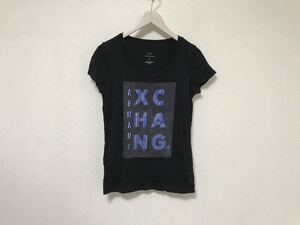 美品本物アルマーニエクスチェンジARMANI AXコットンロゴプリント半袖TシャツレディースアメカジサーフミリタリービジネスM黒ブラック