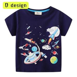 Dパターン 90cm 半袖Tシャツ 発色加工 蛍光加工 カジュアル 恐竜柄 宇宙柄 プリントT キッズ服 男の子 韓国子供服